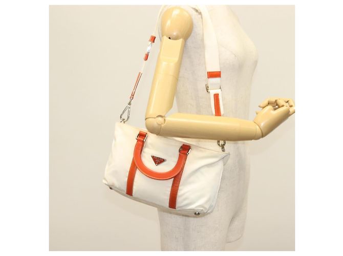 PRADA Borsa a Mano Nylon 2 vie Bianco Argento Auth ti3400 - vista 25