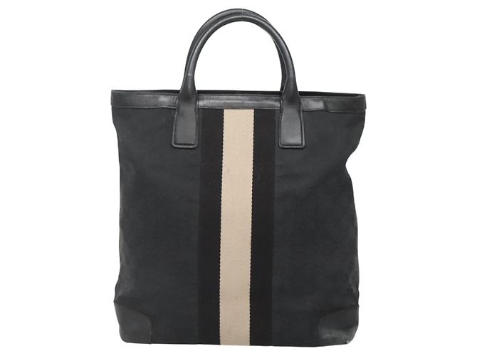 Bolsa de Mão Gucci GG Canvas Sherry Line Preto Prata 002 1093 Auth ep10440 - vista 2