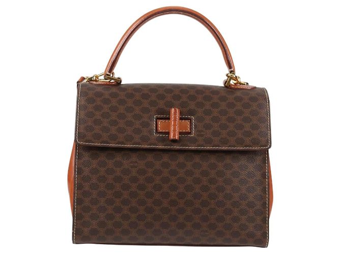 Céline CELINE Macadam Canvas Hand Bag PVC Leather 2way Brown Gold Auth ki5899 Golden - view 13