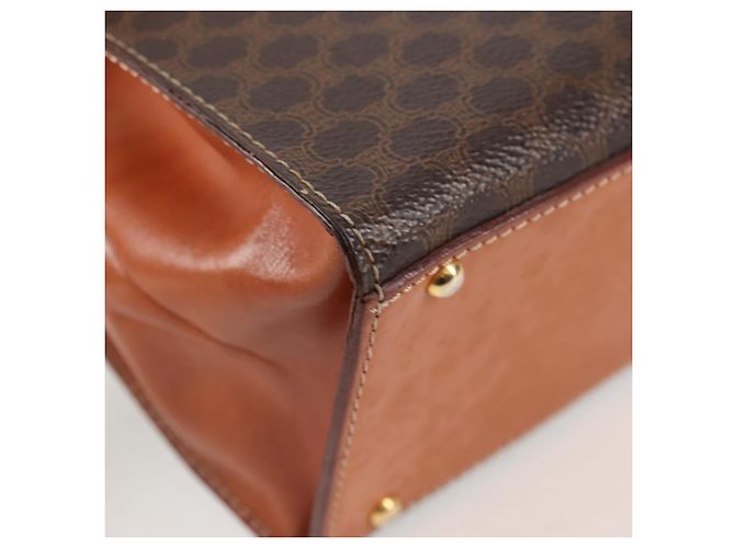 Céline CELINE Macadam Canvas Hand Bag PVC Leather 2way Brown Gold Auth ki5899 Golden - view 17