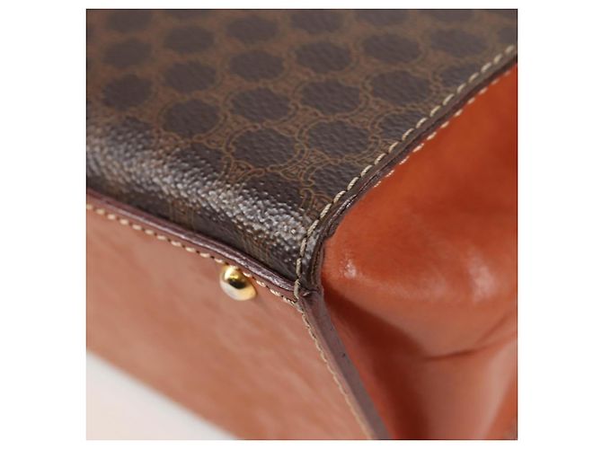 Céline CELINE Macadam Canvas Hand Bag PVC Leather 2way Brown Gold Auth ki5899 Golden - view 18