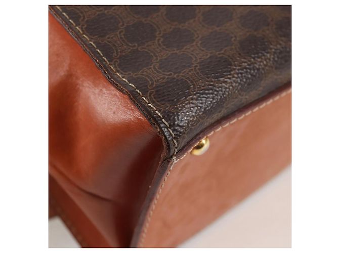 Céline CELINE Macadam Canvas Hand Bag PVC Leather 2way Brown Gold Auth ki5899 Golden - view 19