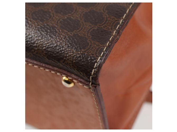Céline CELINE Macadam Canvas Hand Bag PVC Leather 2way Brown Gold Auth ki5899 Golden - view 20
