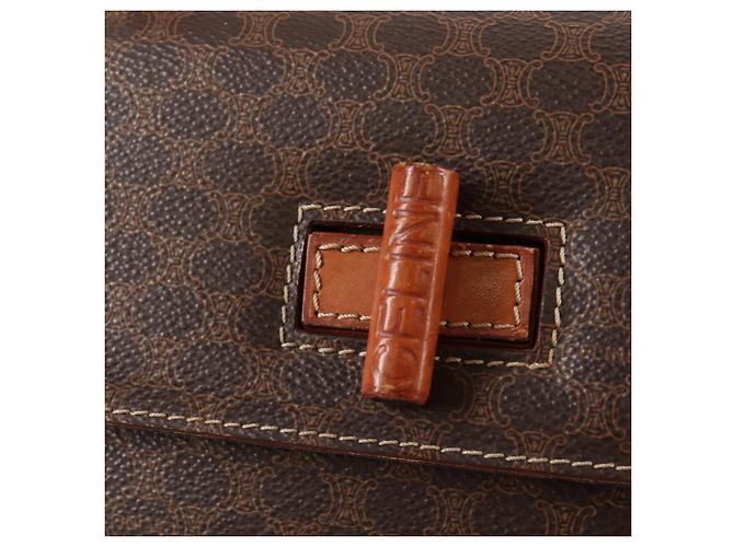 Céline CELINE Macadam Canvas Hand Bag PVC Leather 2way Brown Gold Auth ki5899 Golden - view 21