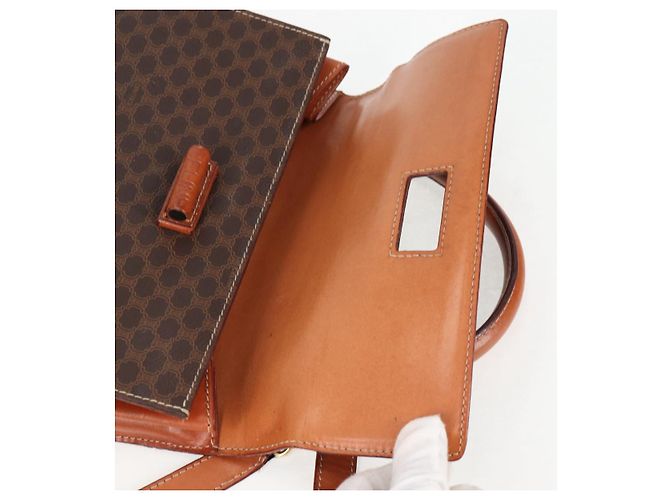 Céline CELINE Macadam Canvas Hand Bag PVC Leather 2way Brown Gold Auth ki5899 Golden - view 22