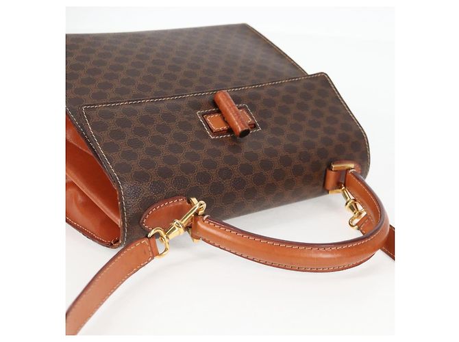 Céline CELINE Macadam Canvas Hand Bag PVC Leather 2way Brown Gold Auth ki5899 Golden - view 6