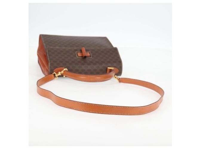 Céline CELINE Macadam Canvas Hand Bag PVC Leather 2way Brown Gold Auth ki5899 Golden - view 7
