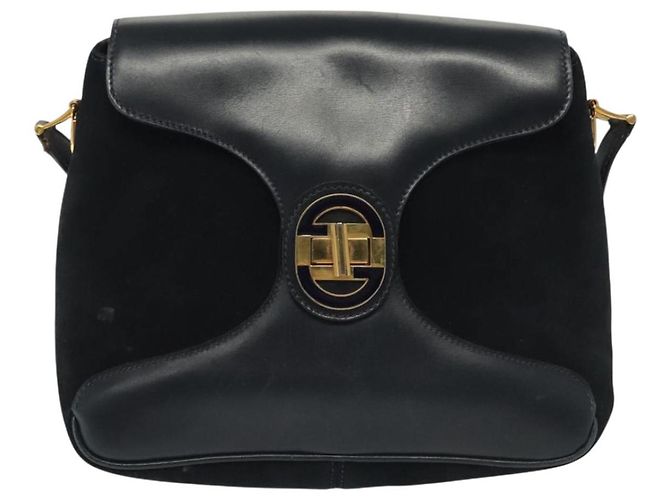 Borsa a Spalla GUCCI Camoscio Blu Navy Oro Auth ep10549 D'oro - vista 13