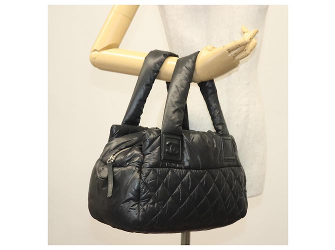 CHANEL Borsa a Mano Cococoon Nylon Nero Argento CC Auth BA5555 - vista 24