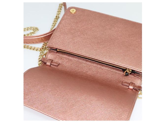 PRADA Bolsa de Ombro com Corrente em Couro Rosa Dourado Auth 127990 - vista 10