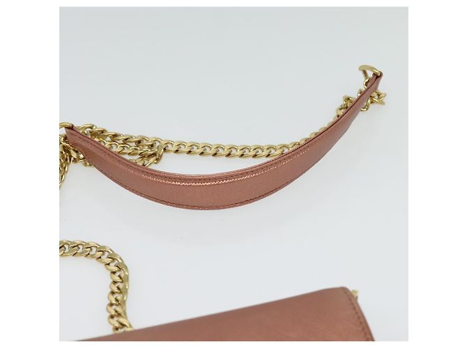 PRADA Bolsa de Ombro com Corrente em Couro Rosa Dourado Auth 127990 - vista 14
