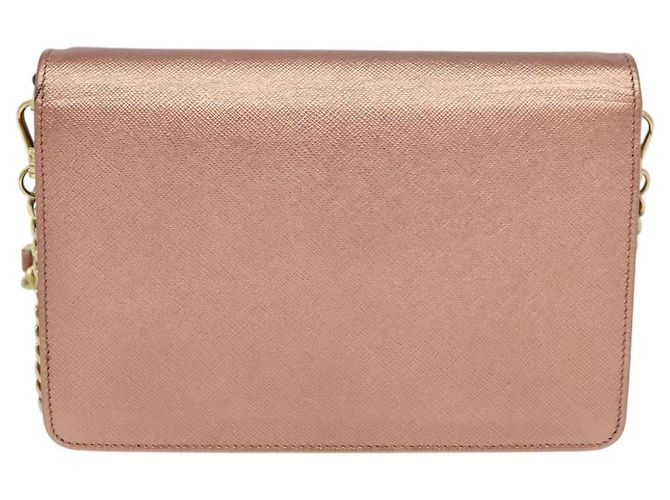 PRADA Bolsa de Ombro com Corrente em Couro Rosa Dourado Auth 127990 - vista 2