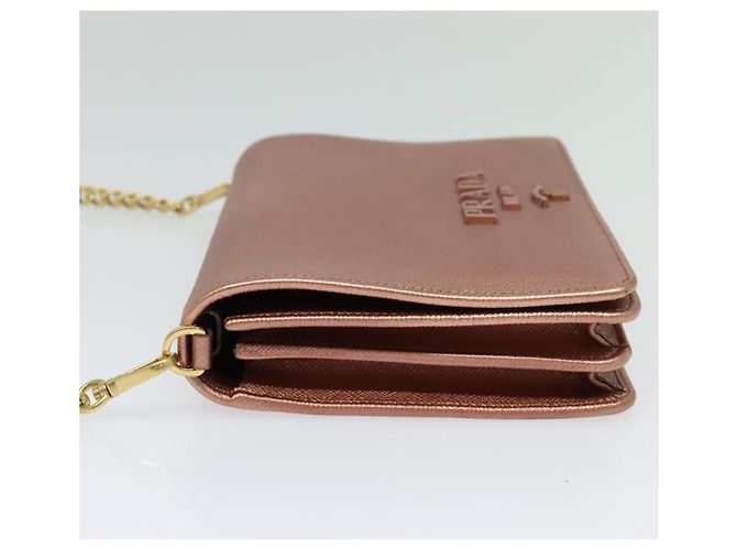 PRADA Bolsa de Ombro com Corrente em Couro Rosa Dourado Auth 127990 - vista 3
