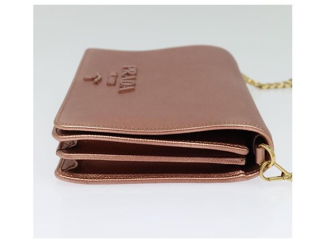 PRADA Bolsa de Ombro com Corrente em Couro Rosa Dourado Auth 127990 - vista 4