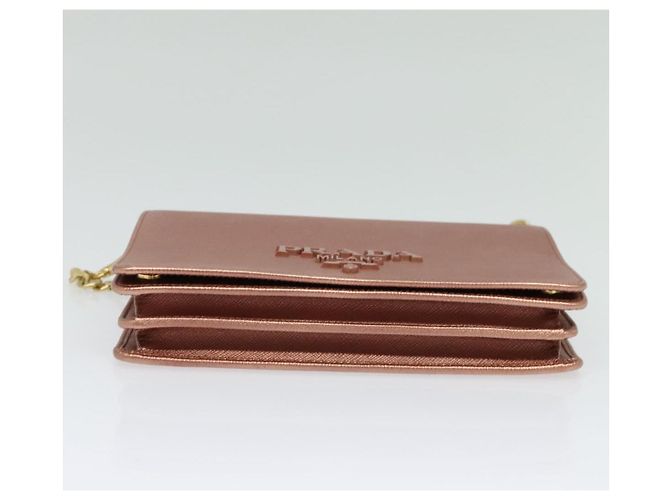 PRADA Bolsa de Ombro com Corrente em Couro Rosa Dourado Auth 127990 - vista 5