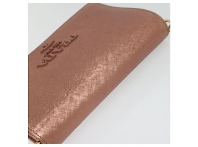 PRADA Bolsa de Ombro com Corrente em Couro Rosa Dourado Auth 127990 - vista 6