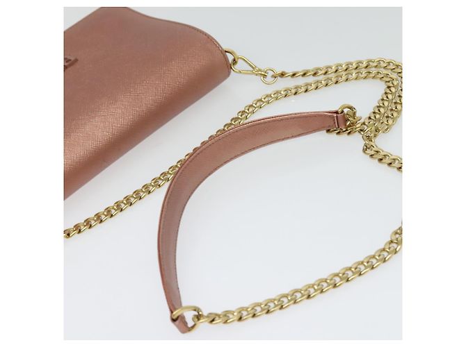PRADA Bolsa de Ombro com Corrente em Couro Rosa Dourado Auth 127990 - vista 7