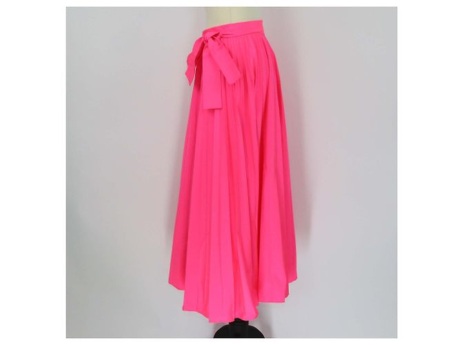 Falda midi plisada de poliéster rosa neón con cintura atada Valentino - vista 2