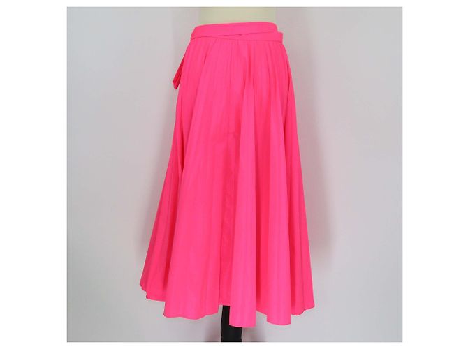 Falda midi plisada de poliéster rosa neón con cintura atada Valentino - vista 3