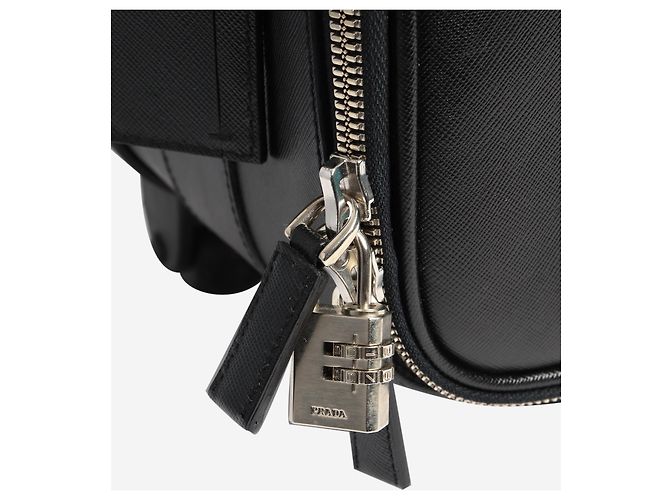 Prada Valigia trolley in pelle Saffiano nera Nero - vista 8