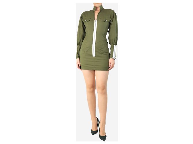 Autre Marque Vestido mini de algodón verde oliva con cremallera - talla S - vista 3