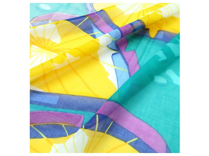 Hermès Große Schal mit Lotusblatt-Design Mehrfarben Grün Gelb - Ansicht 4