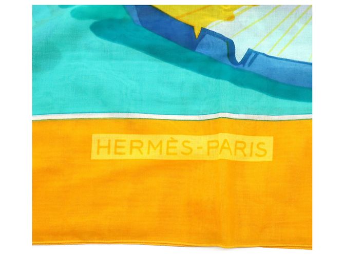 Hermès Große Schal mit Lotusblatt-Design Mehrfarben Grün Gelb - Ansicht 5