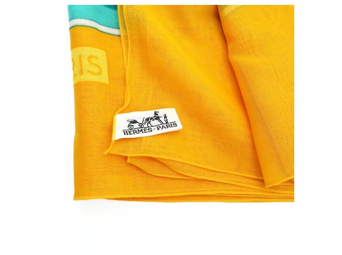 Hermès Große Schal mit Lotusblatt-Design Mehrfarben Grün Gelb - Ansicht 6