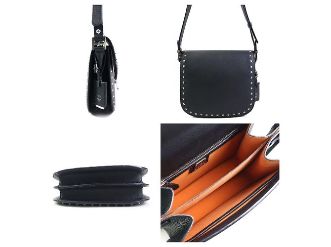 Borsa a spalla in pelle nera MCM Nero - vista 2