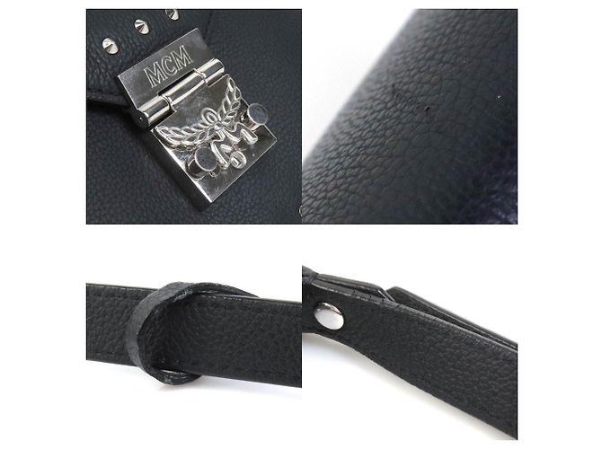 Borsa a spalla in pelle nera MCM Nero - vista 4