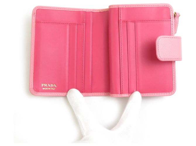 Billetera bi-fold de cuero rosa Prada - vista 3