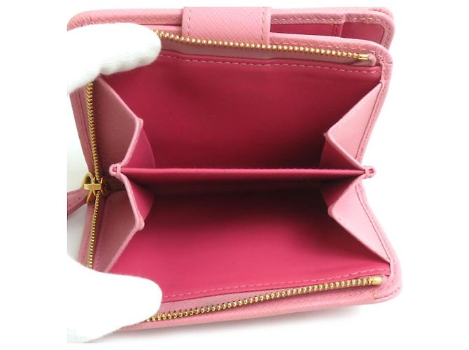 Billetera bi-fold de cuero rosa Prada - vista 4