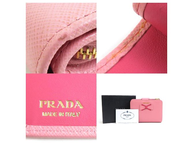 Billetera bi-fold de cuero rosa Prada - vista 5