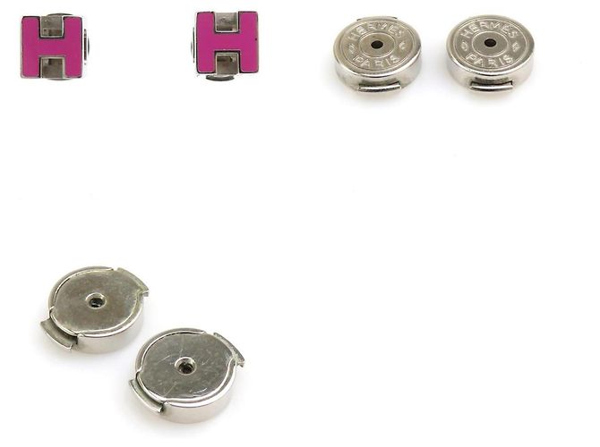 Hermès HERMES Ohrringe Cage de H Metall Emaille Silber Magenta - Ansicht 5