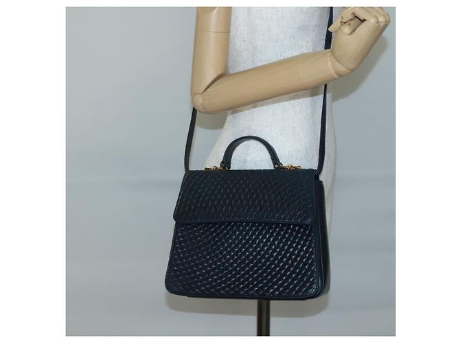 BALLY Borsa a mano in pelle 2 vie Blu Navy Oro Auth BA4873 D'oro - vista 23