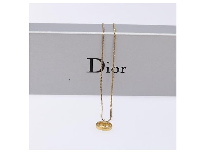 Collana in metallo dorato con logo CD in pietra Christian Dior Auth 140833 - vista 13