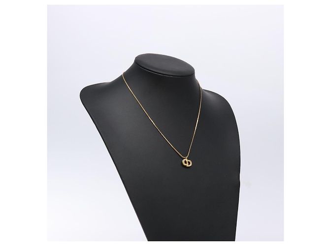 Collana in metallo dorato con logo CD in pietra Christian Dior Auth 140833 - vista 14
