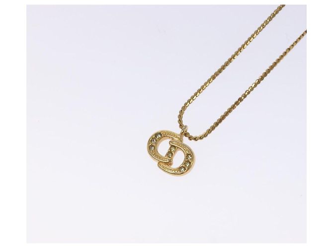 Collana in metallo dorato con logo CD in pietra Christian Dior Auth 140833 - vista 3