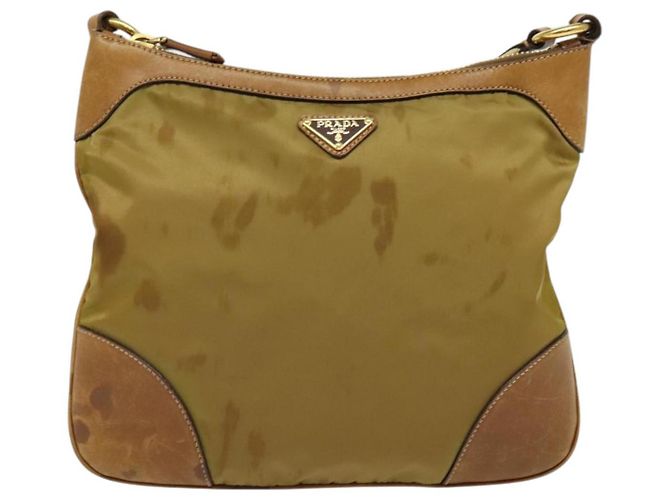 Borsa a Spalla PRADA in Nylon Pelle Beige Oro Auth 140625 D'oro - vista 13