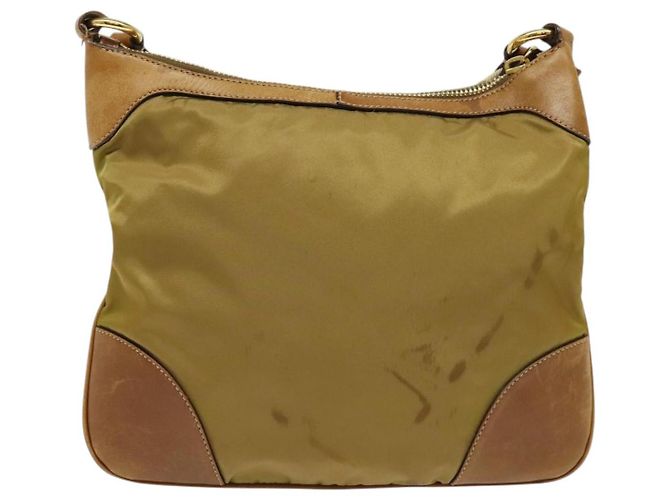 Borsa a Spalla PRADA in Nylon Pelle Beige Oro Auth 140625 D'oro - vista 2