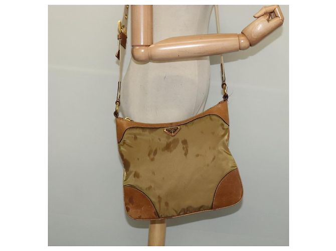 Borsa a Spalla PRADA in Nylon Pelle Beige Oro Auth 140625 D'oro - vista 23