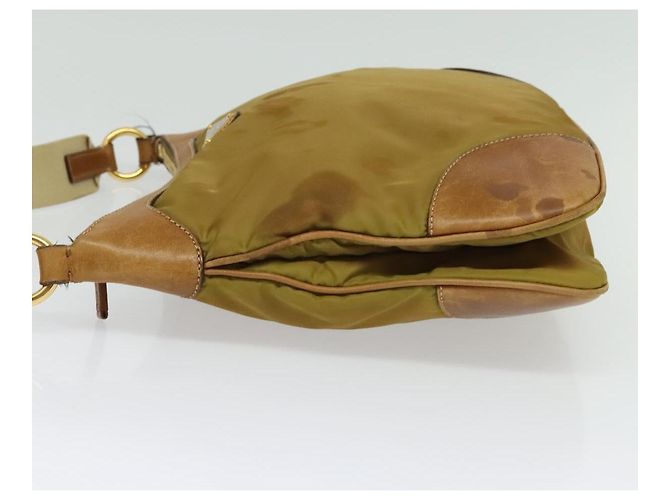 Borsa a Spalla PRADA in Nylon Pelle Beige Oro Auth 140625 D'oro - vista 3