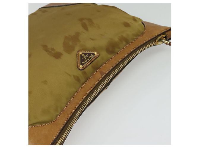 Borsa a Spalla PRADA in Nylon Pelle Beige Oro Auth 140625 D'oro - vista 6