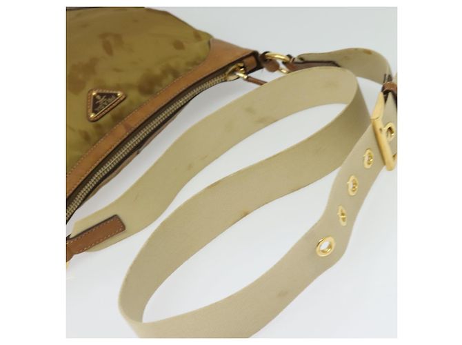 Borsa a Spalla PRADA in Nylon Pelle Beige Oro Auth 140625 D'oro - vista 7