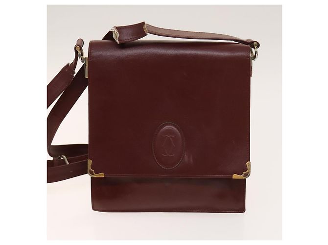 CARTIER Sac Must Line Cuir Suède 5Set Bordeaux Auth 141369 - vue 19