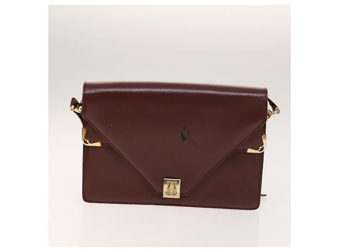 CARTIER Sac Must Line Cuir Suède 5Set Bordeaux Auth 141369 - vue 8