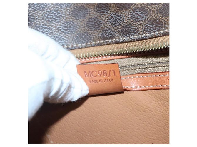 Céline Borsa a mano in tela Macadam CELINE in pelle PVC marrone oro Auth ep10408 D'oro - vista 12