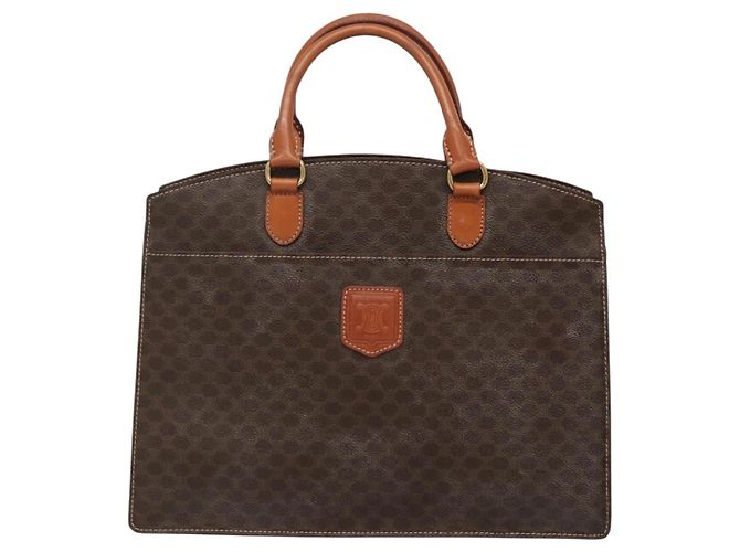 Céline Borsa a mano in tela Macadam CELINE in pelle PVC marrone oro Auth ep10408 D'oro - vista 13