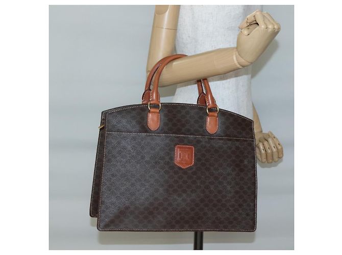 Céline Borsa a mano in tela Macadam CELINE in pelle PVC marrone oro Auth ep10408 D'oro - vista 23