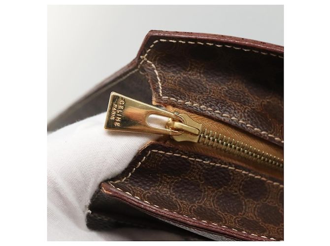 Céline Borsa a mano in tela Macadam CELINE in pelle PVC marrone oro Auth ep10408 D'oro - vista 9